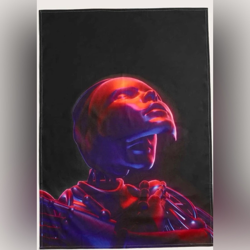 BOGO Human robotic mask dystopian tapestry futuristic fabric poster trippy art